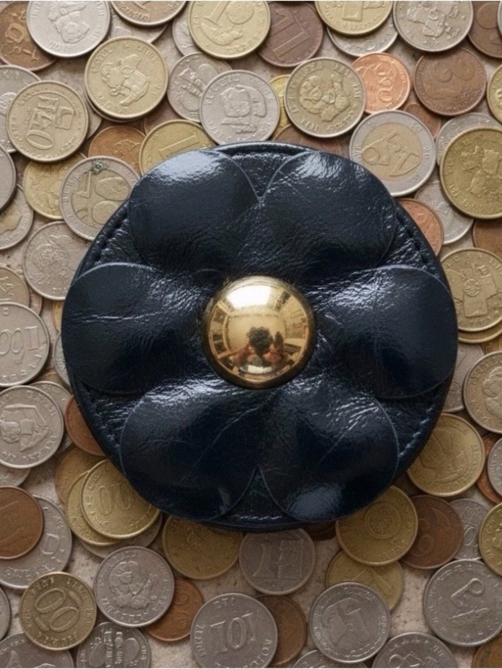 Miche Black Flower Leather Coin Purse with Gold Accent